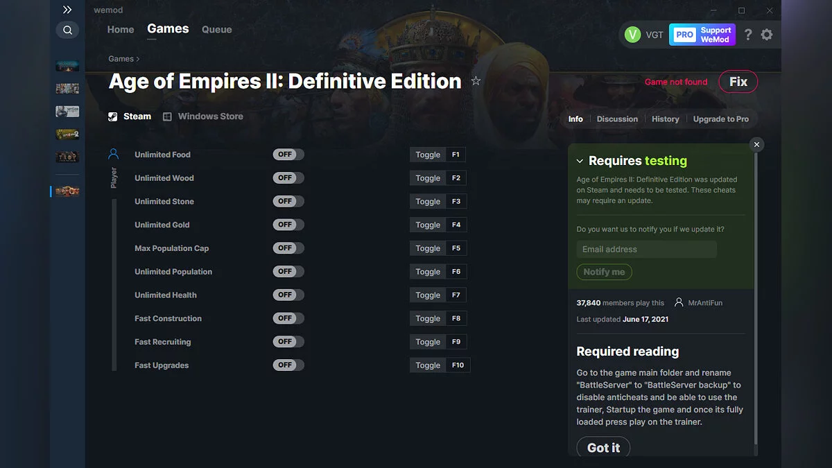 Age Of Empires 2: Definitive Edition — Trainer (+10) from 06/17/2021 [WeMod]