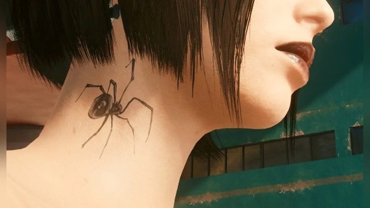 Cyberpunk 2077 — Tatuaje de araña en el cuello.