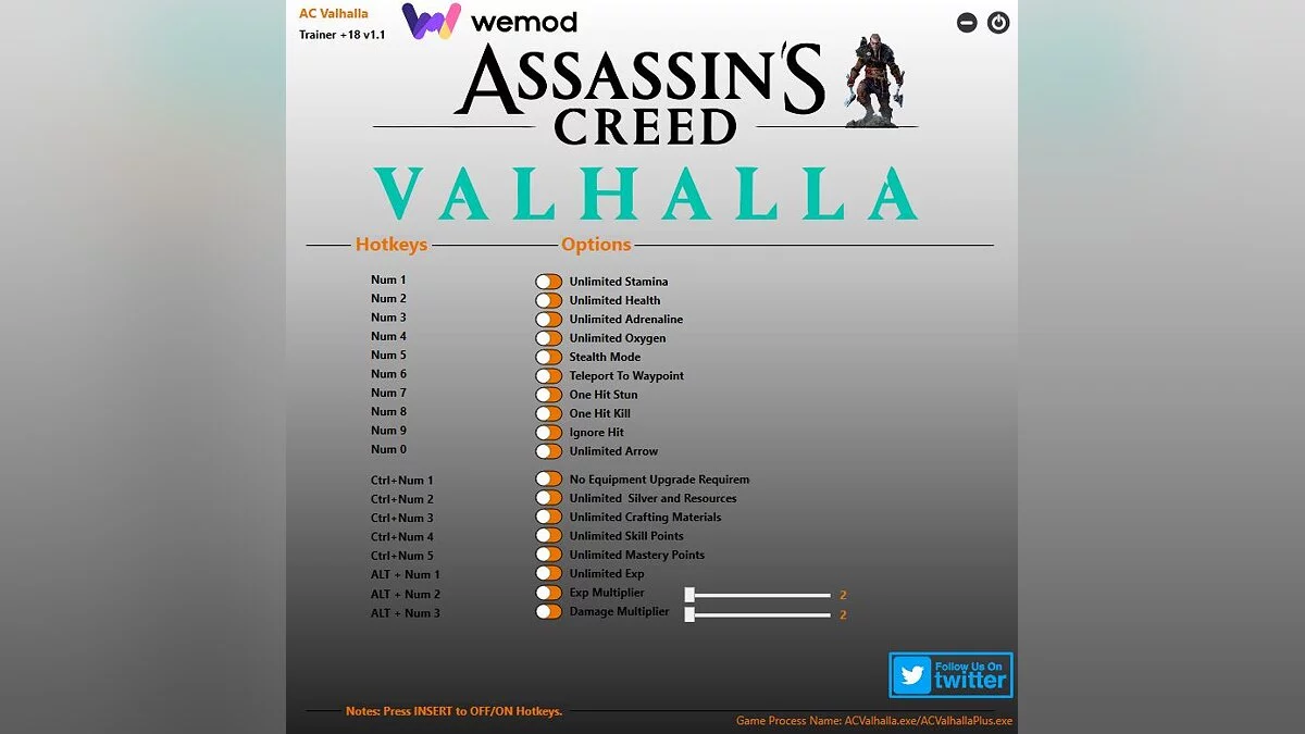 Assassin&#039;s Creed Valhalla — Трейнер (+18) [1.1] [Game Version: v1.0.2-v1.2.2+] 