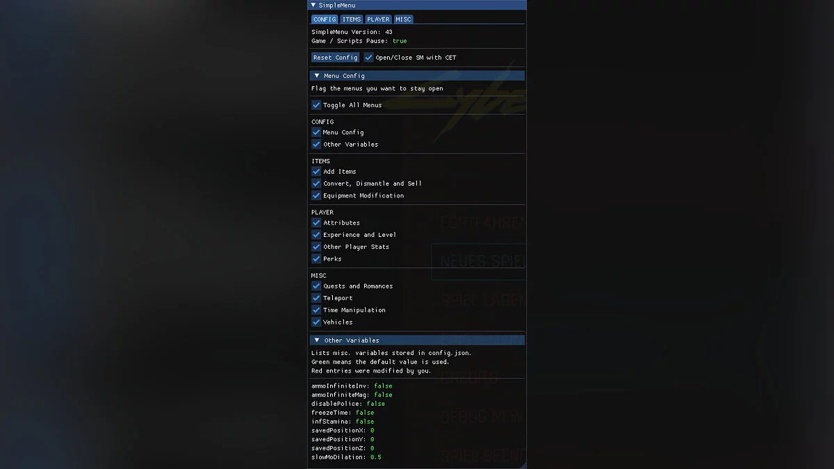 Cyberpunk 2077 — Simple Menu - simple function menu