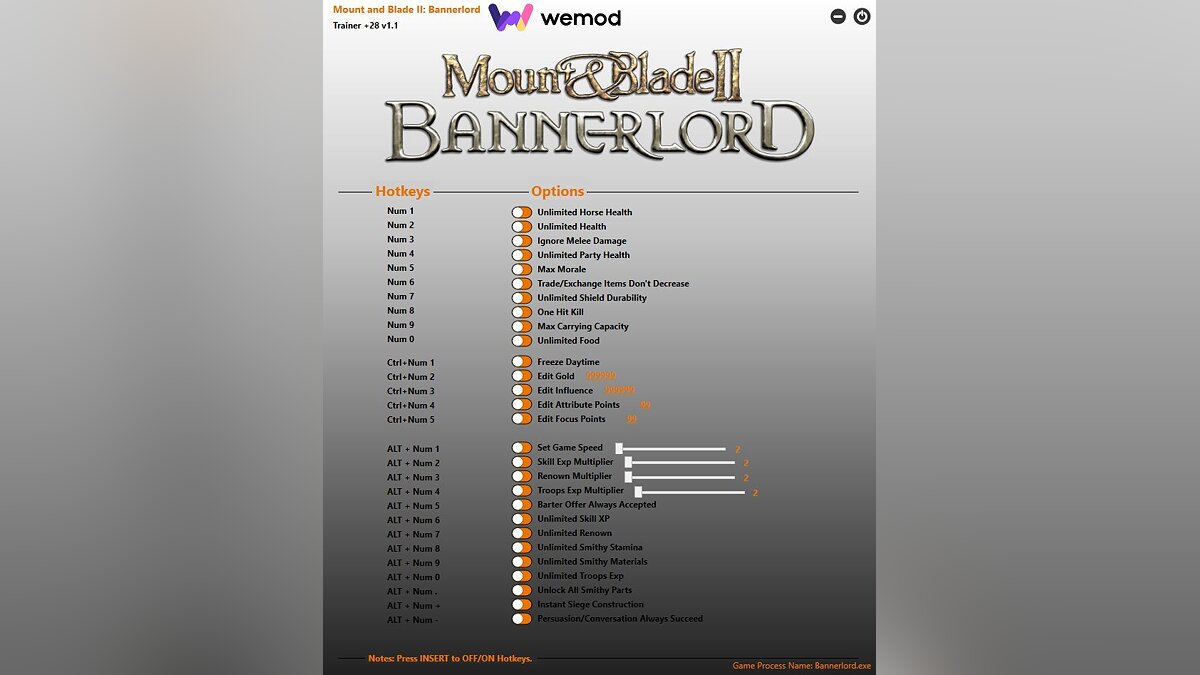 Mount &amp; Blade 2: Bannerlord — Trainer (+28) [1.1] [Game Version: v1.6.0 beta]