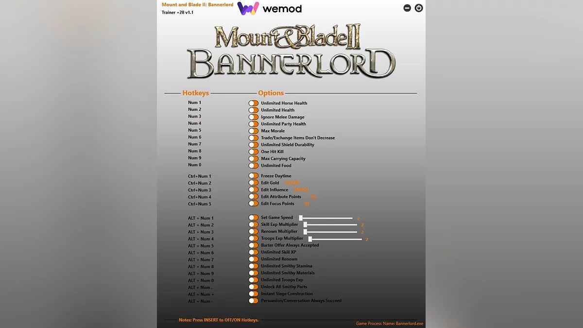 Mount &amp; Blade 2: Bannerlord — Entrenador (+28) [1.1] [Versión del juego: v1.6.0 beta]