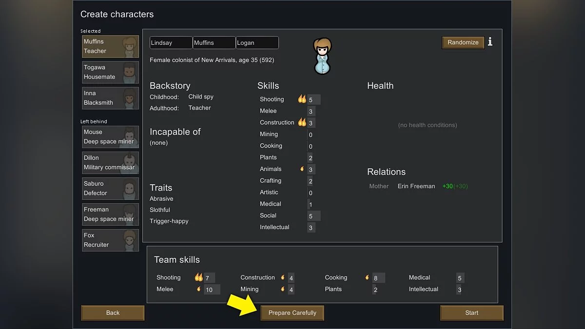 RimWorld — Setting up colonists