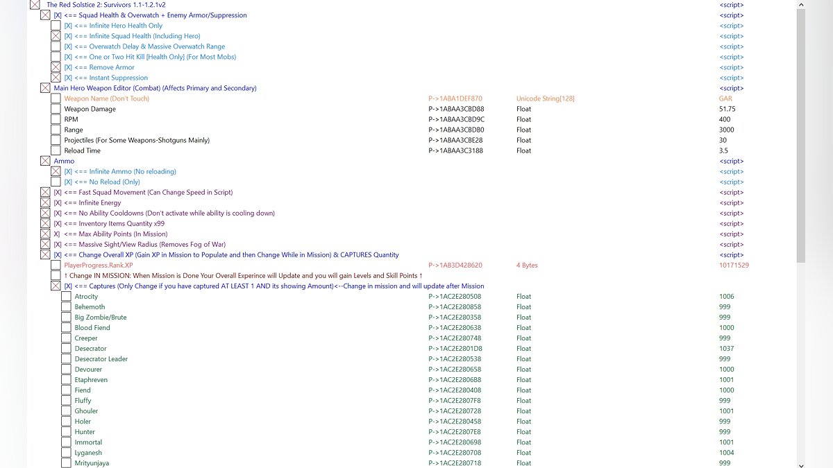 The Red Solstice 2: Survivors — Table for Cheat Engine [UPD: 07/03/2021]