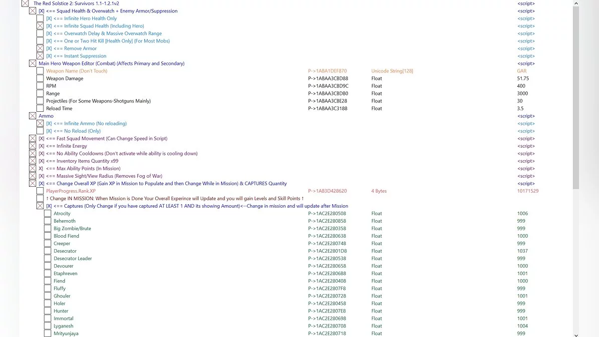 The Red Solstice 2: Survivors — Table for Cheat Engine [UPD: 07/03/2021]