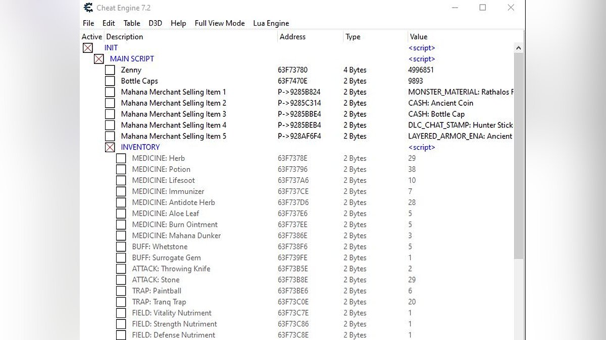 Monster Hunter Stories 2: Wings of Ruin — Table for Cheat Engine (Inventory Editor) [UPD: 07/14/2021]