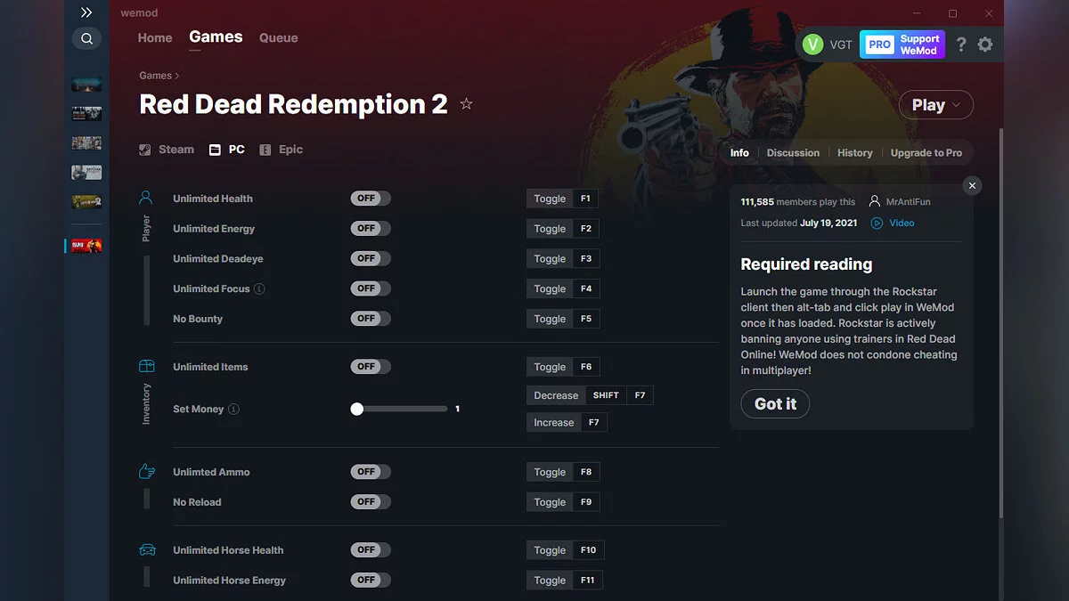 Red Dead Redemption 2 — Formateur (+12) du 19/07/2021 [WeMod]