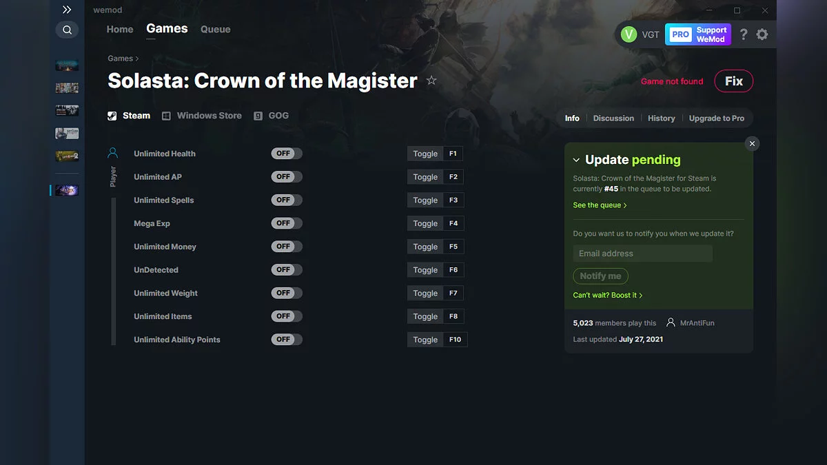 Solasta: Crown of the Magister — Entrenador (+9) del 27/07/2021 [WeMod]