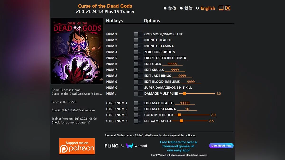 Curse of the Dead Gods — Trener (+15) [1.0 - 1.24.4.4]