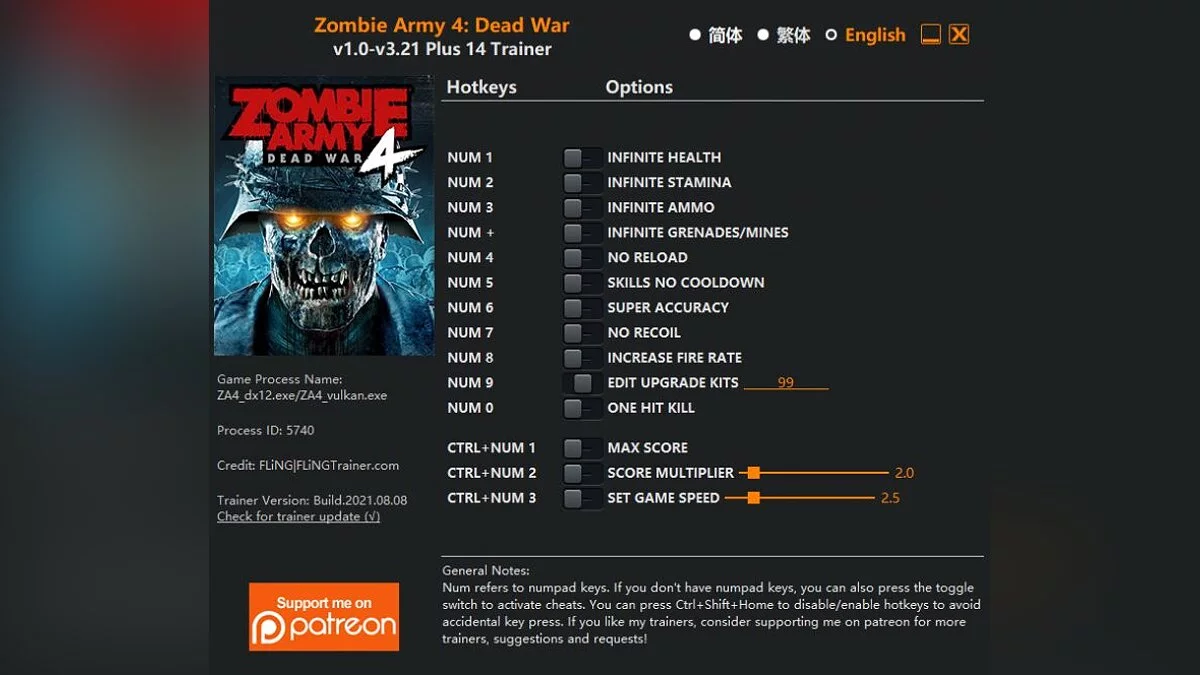 Zombie Army 4: Dead War — Trainer (+14) [1.0 - 3.21]