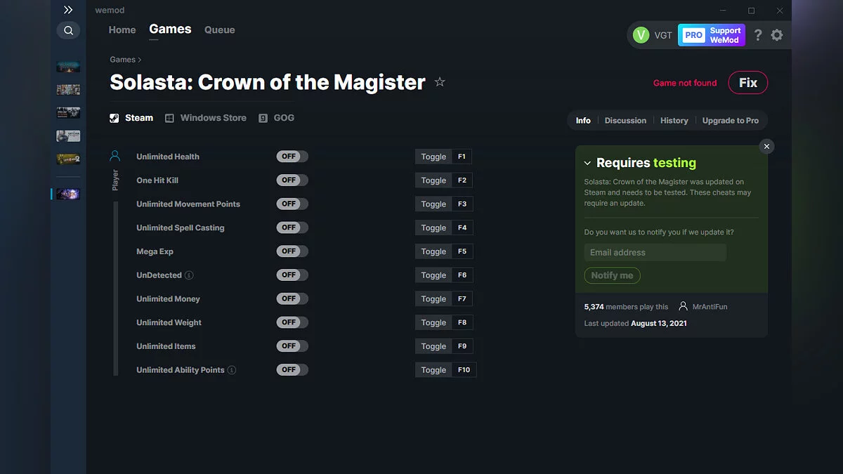 Solasta: Crown of the Magister — Trener (+10) od 13.08.2021 [WeMod]