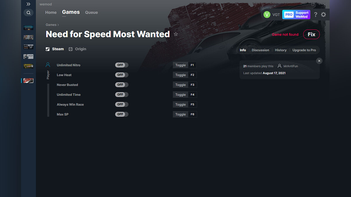 Need for Speed: Most Wanted (2012) — Trainer (+6) from 08/17/2021 [WeMod]