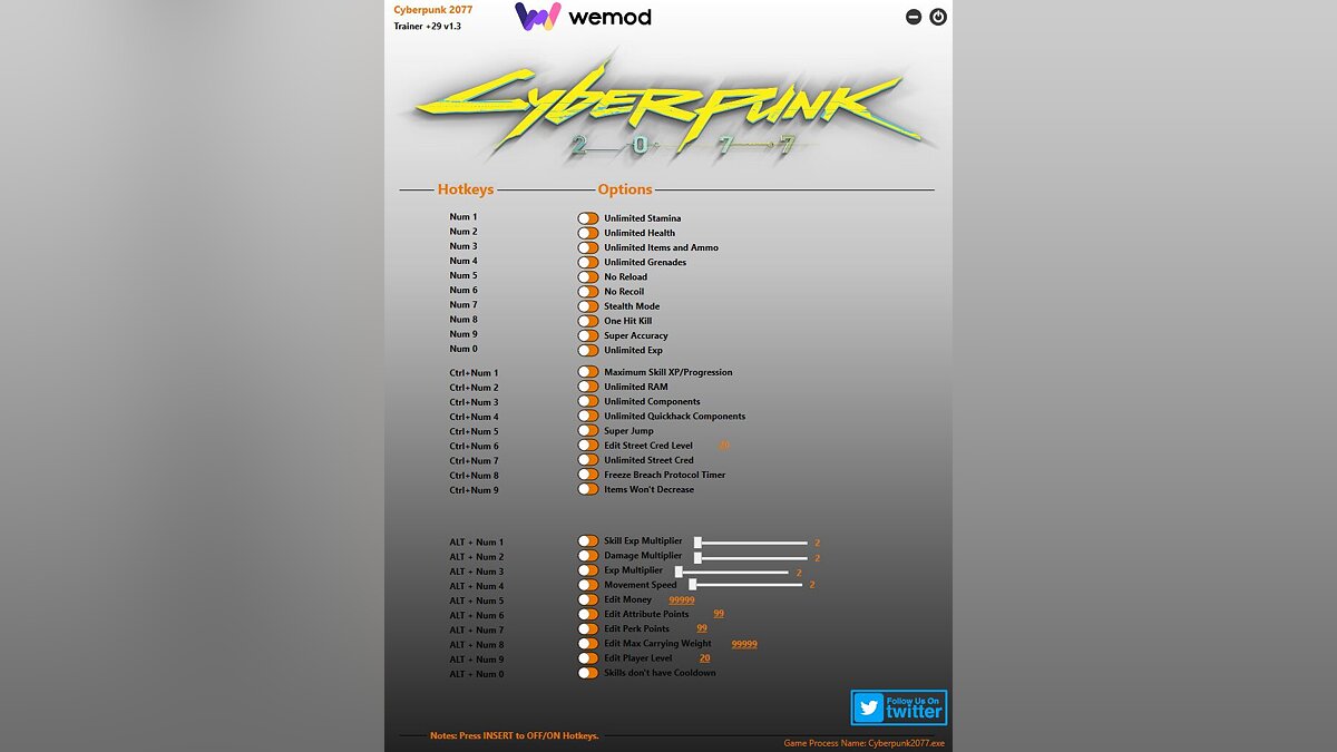 Cyberpunk 2077 — Trainer (+29) [1.3] [Game Version: v1.03-v1.3+]