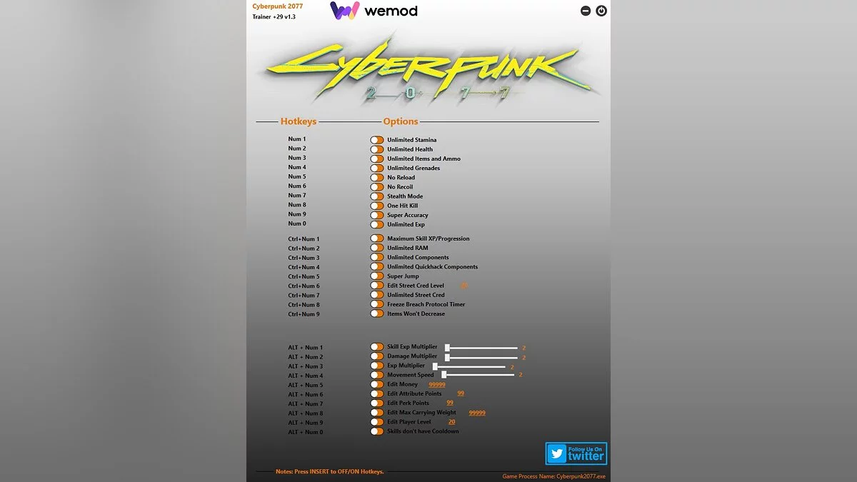 Cyberpunk 2077 — Trainer (+29) [1.3] [Game Version: v1.03-v1.3+]
