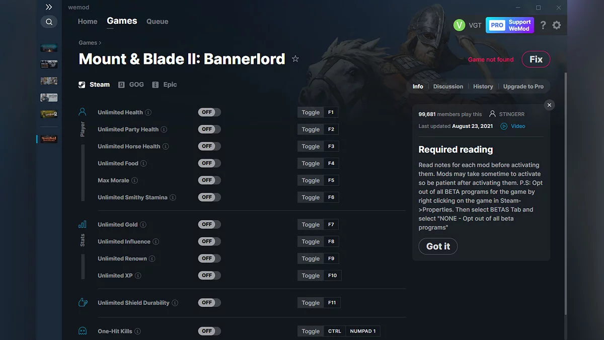 Mount &amp; Blade 2: Bannerlord — Entrenador (+12) del 23/08/2021 [WeMod]