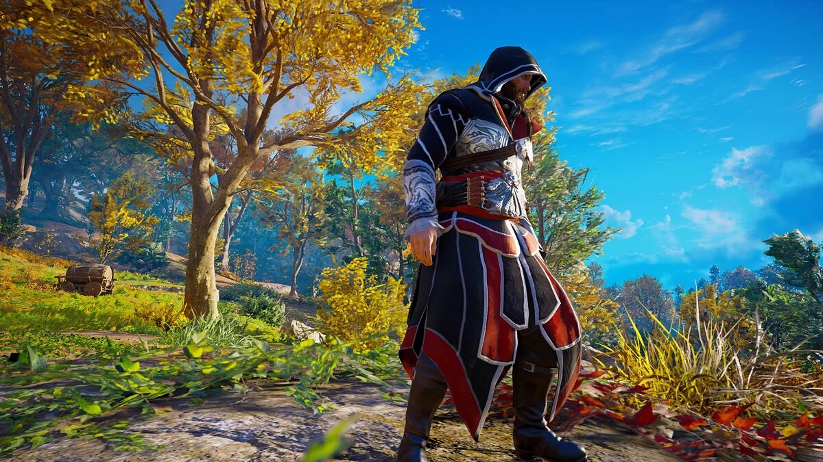 Assassin&#039;s Creed Valhalla — Чорно-червоний костюм Еціо