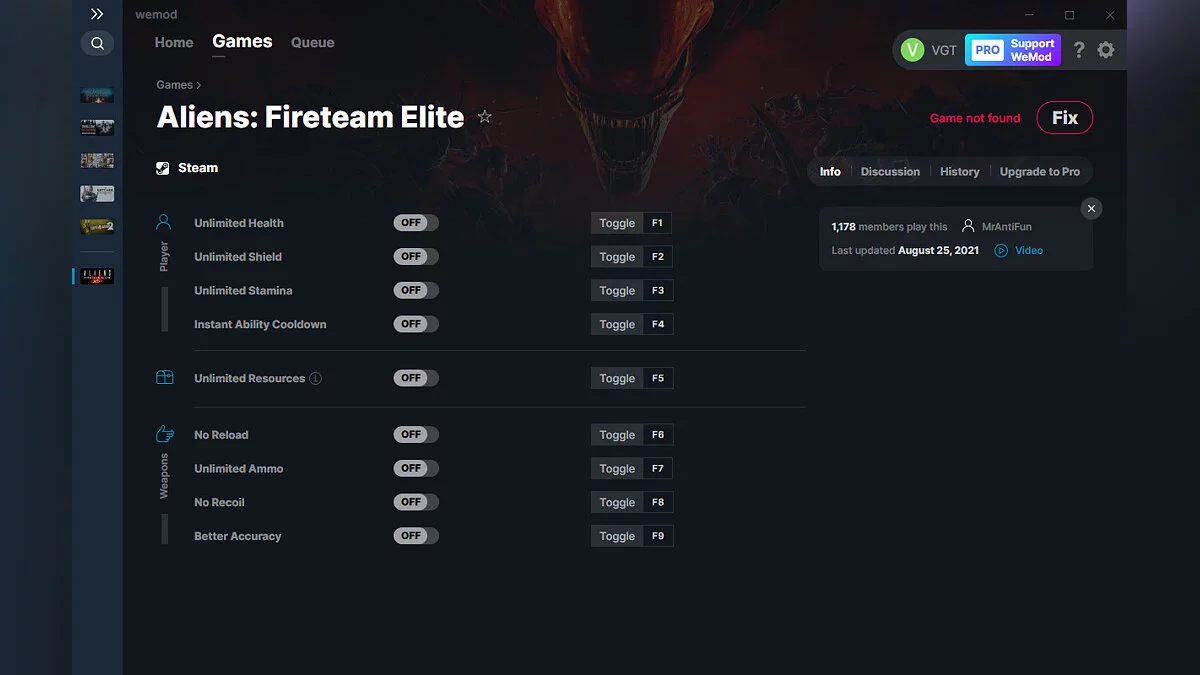 Aliens: Fireteam Elite — Formateur (+9) du 25/08/2021 [WeMod]