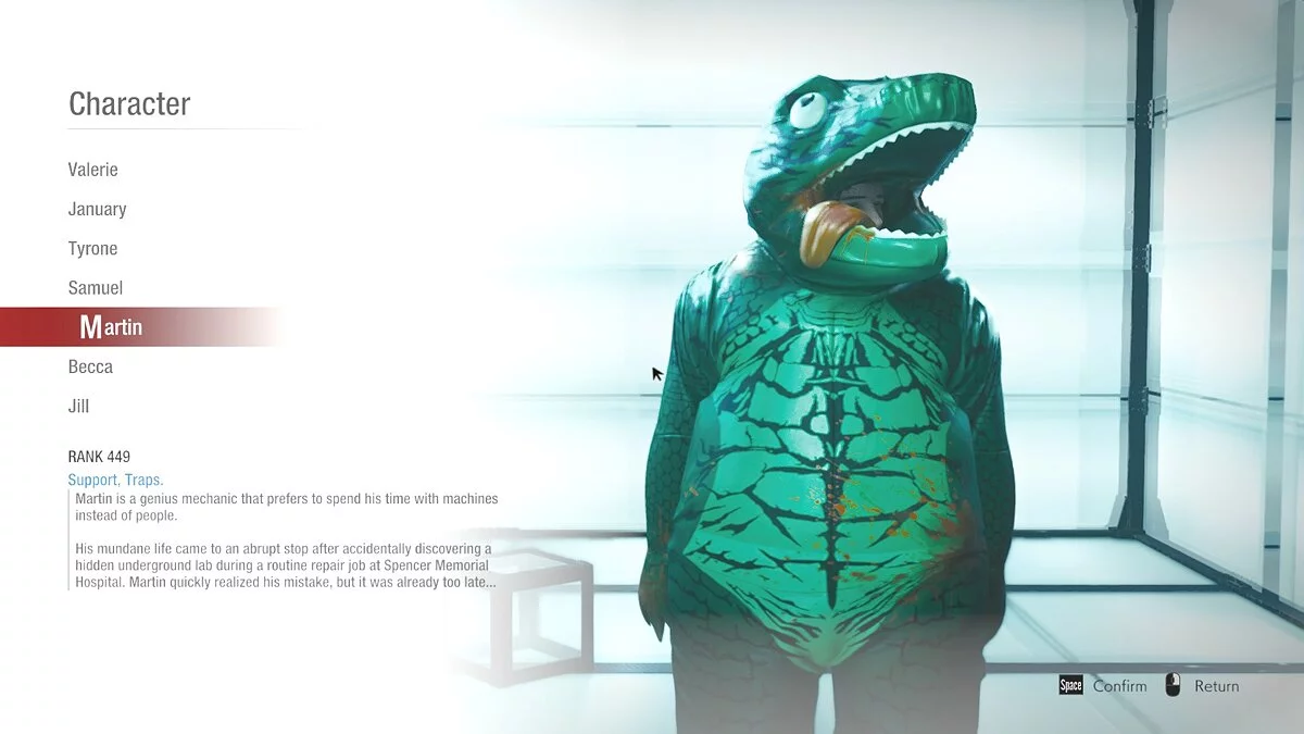 Resident Evil: Resistance — Мартін у костюмі динозавра