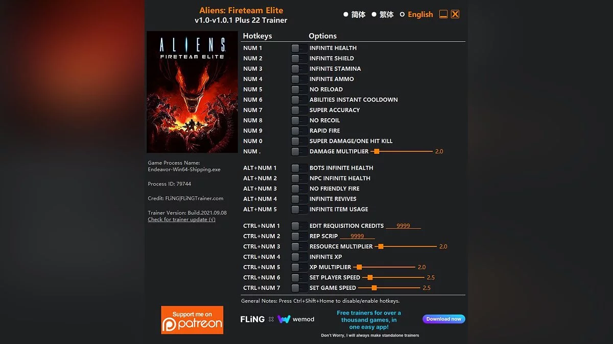 Aliens: Fireteam Elite — Entraîneur (+22) [1,0 - 1,01]