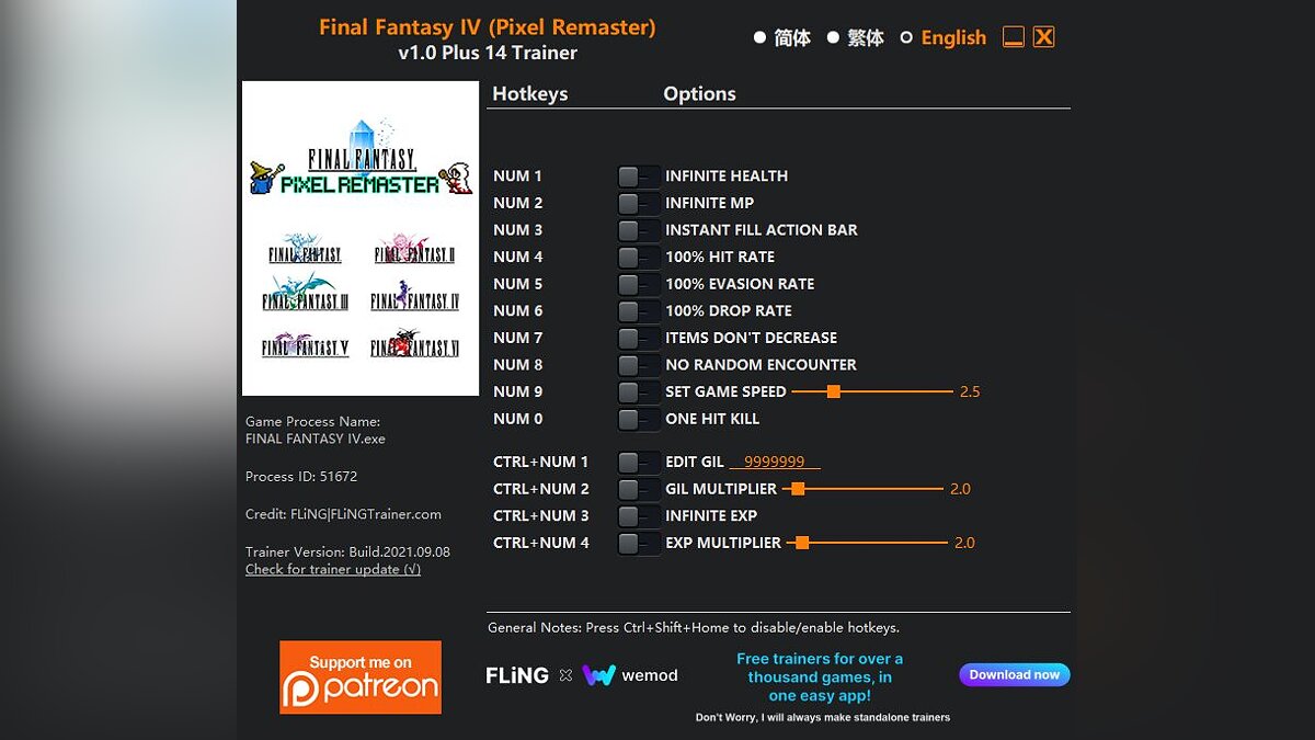 Final Fantasy IV Pixel Remaster — Trainer (+14) [1.0]