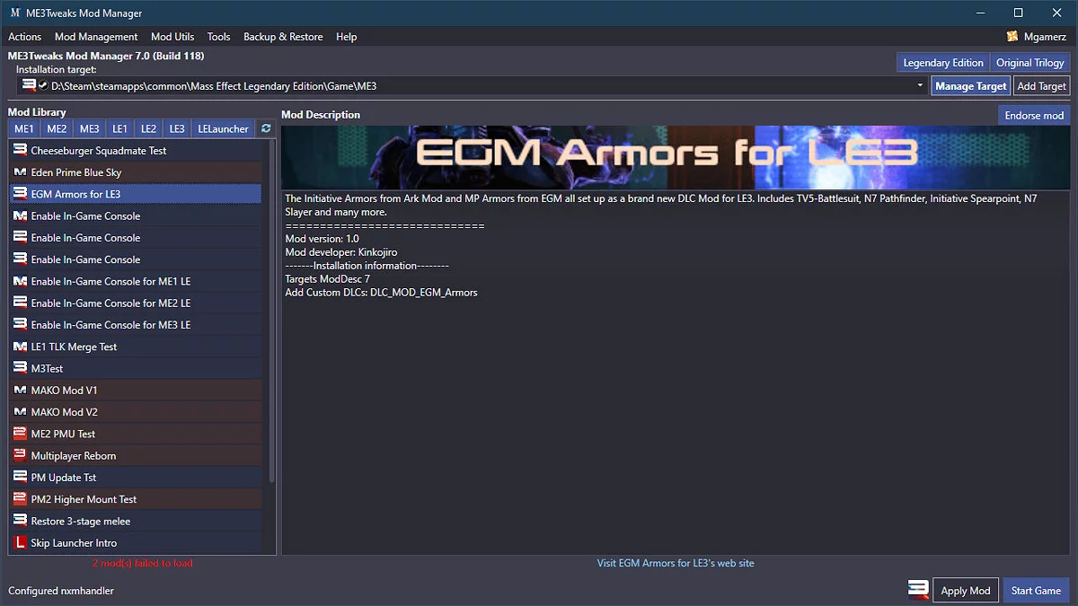 Mass Effect Legendary Edition — ME3Tweaks Mod Manager