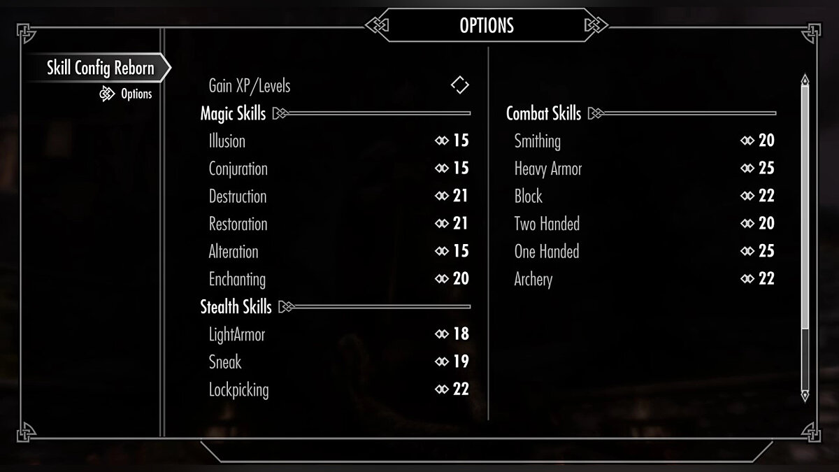 Elder Scrolls 5: Skyrim Special Edition — Skill Configuration