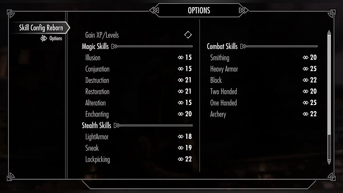 Elder Scrolls 5: Skyrim Special Edition — Skill Configuration