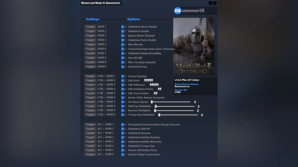 Mount &amp; Blade 2: Bannerlord — Trainer (+28) [Game Version: v1.6.2+ beta]