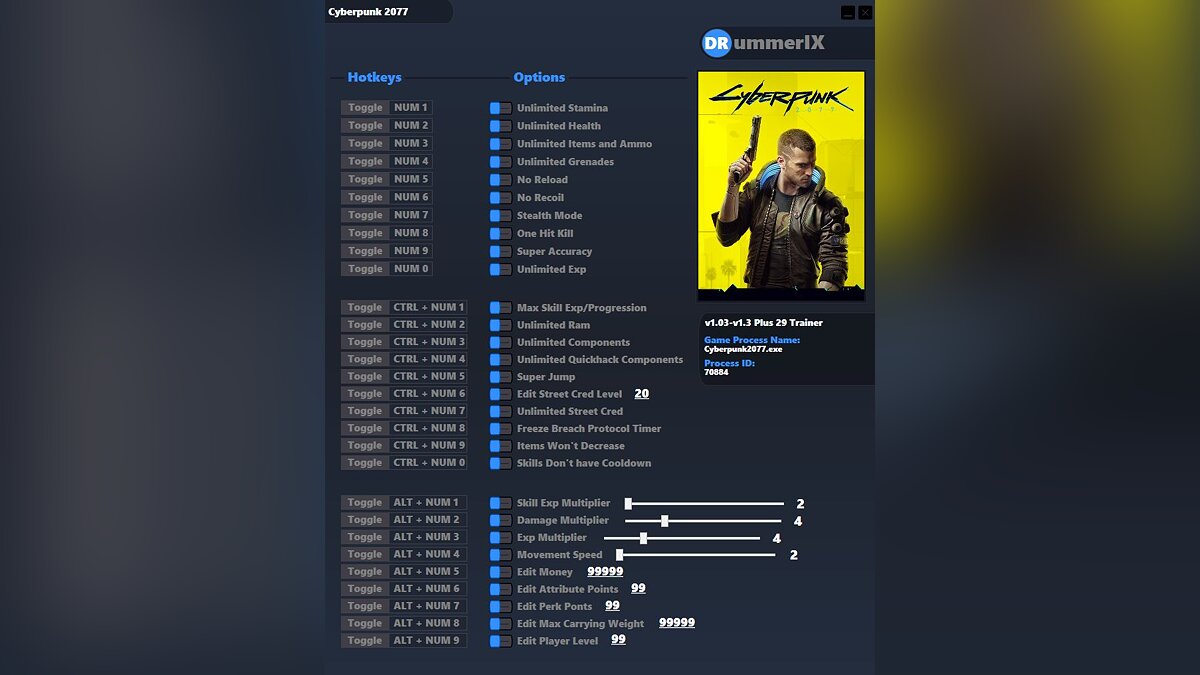 Cyberpunk 2077 — Trainer (+29) [Game Version: v1.03-v1.3+]