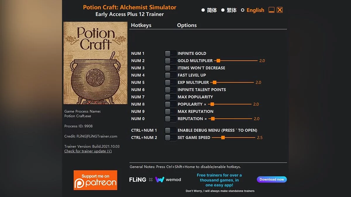 Potion Craft: Alchemist Simulator — Entrenador (+15) [EA: 04/10/2021]