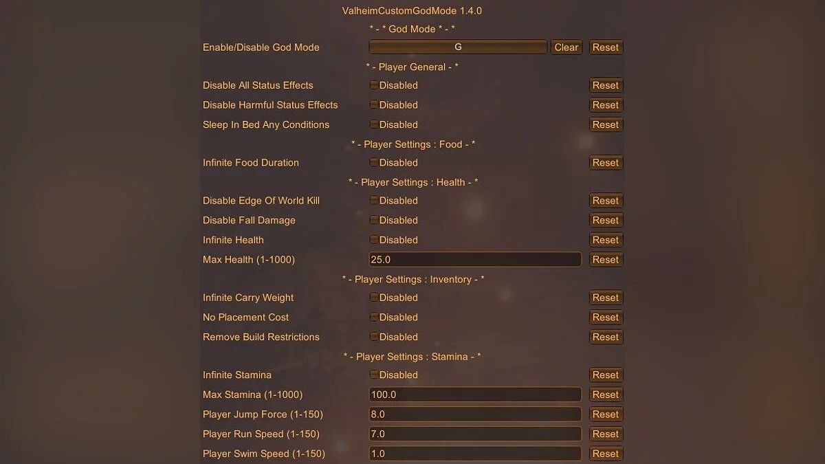 Valheim — Пользовательский режим бога