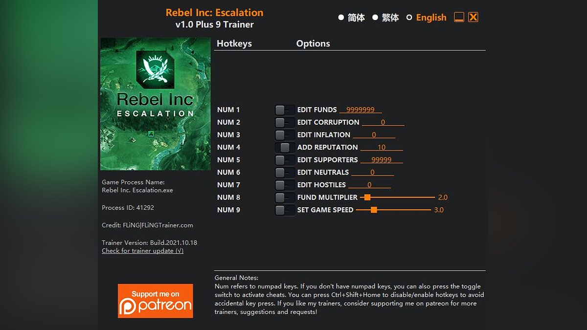 Rebel Inc: Escalation — Trainer (+9) [1.0]