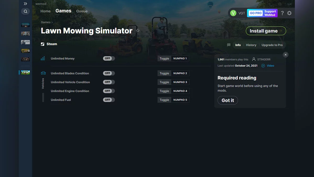 Lawn Mowing Simulator — Trainer (+5) from 10/24/2021 [WeMod]