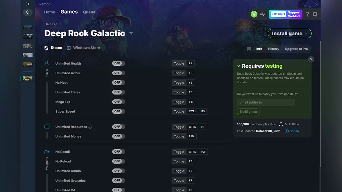 Deep Rock Galactic — Entrenador (+14) del 30/10/2021 [WeMod]