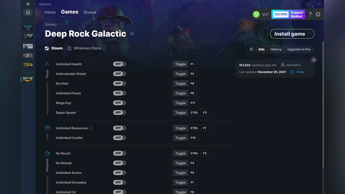 Deep Rock Galactic — Entrenador (+14) del 05/11/2021 [WeMod]