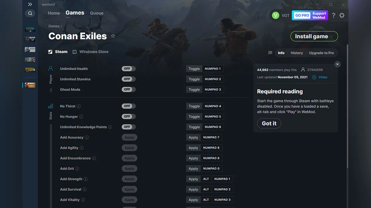 Conan Exiles — Trainer (+17) from 05.11.2021 [WeMod]