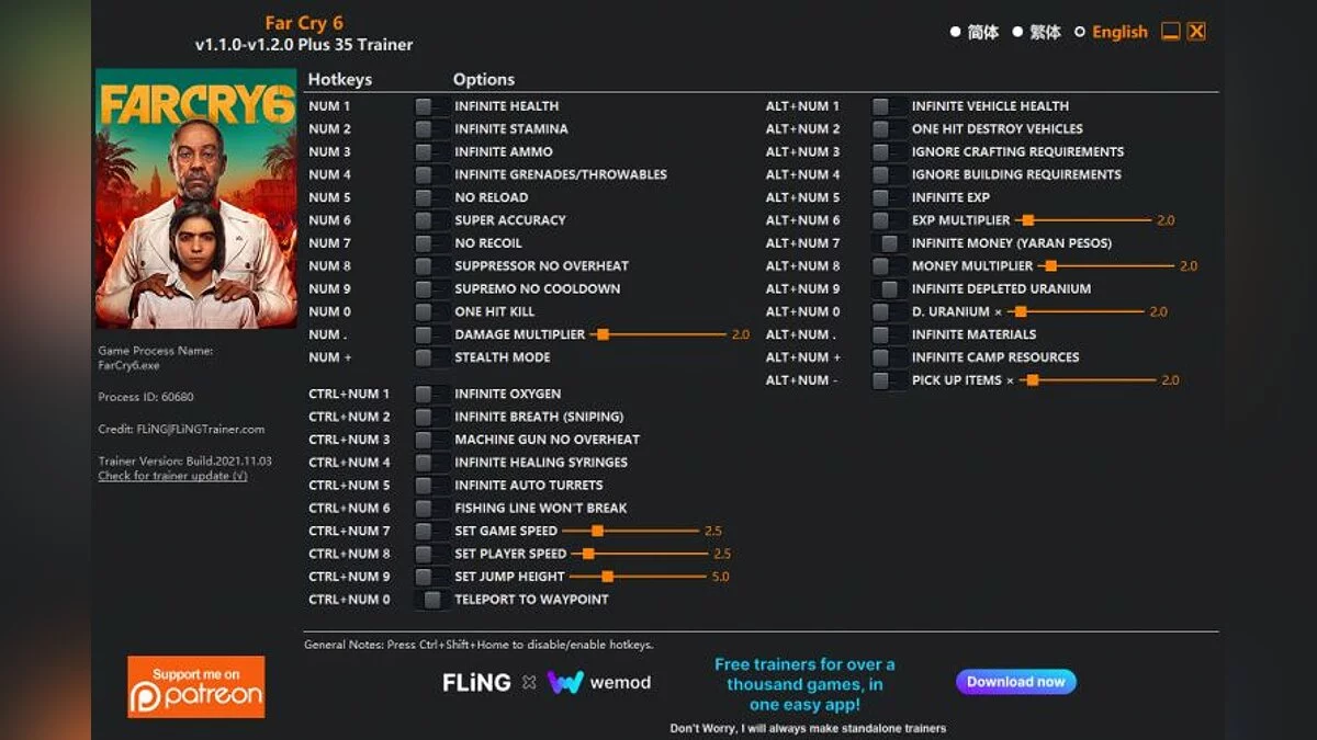 Far Cry 6 — Trainer (+21/+35) [1.0 - 1.2.0]