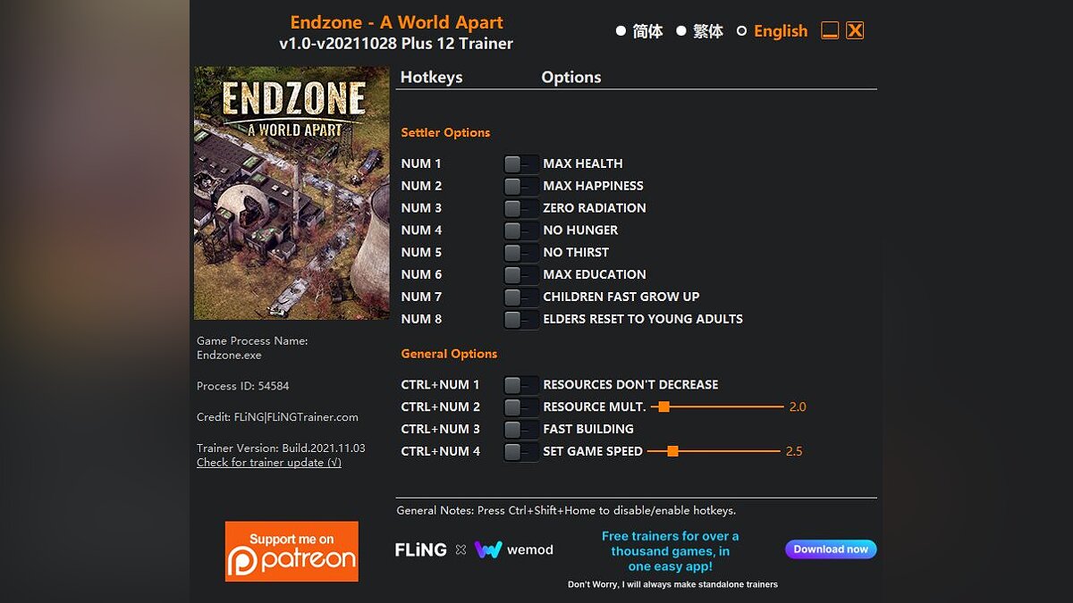 Endzone - A World Apart — Trainer (+12) [1.0 - UPD: 10/28/2021]