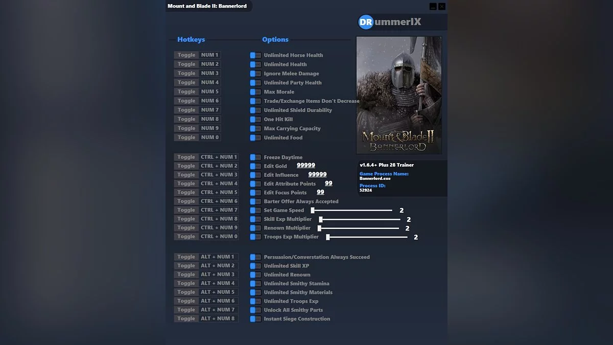 Mount &amp; Blade 2: Bannerlord — Trainer (+28) [v1.6.4+ game version]