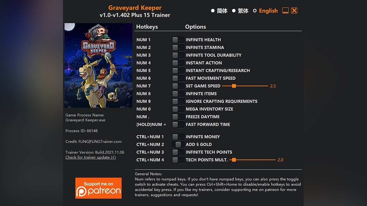 Graveyard Keeper — Trainer (+15) [1.0 - 1.402]