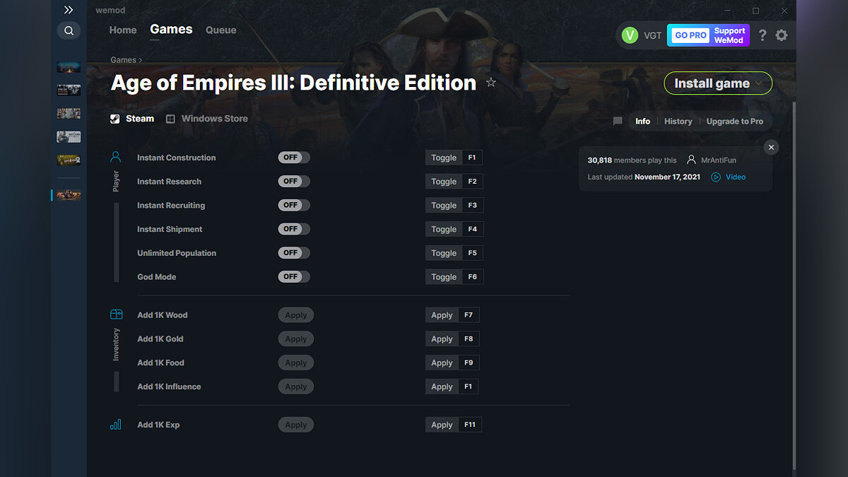 Age Of Empires 3: Definitive Edition — Trainer (+11) from 11/17/2021 [WeMod]