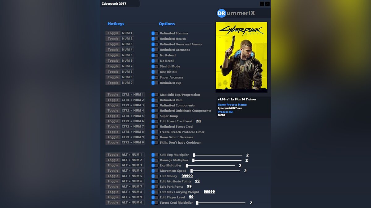 Cyberpunk 2077 — Trainer (+30) [Game Version: v1.03-v1.3x]