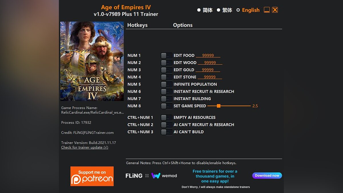 Age of Empires 4 — Trainer (+11) [1.0 - 7989]