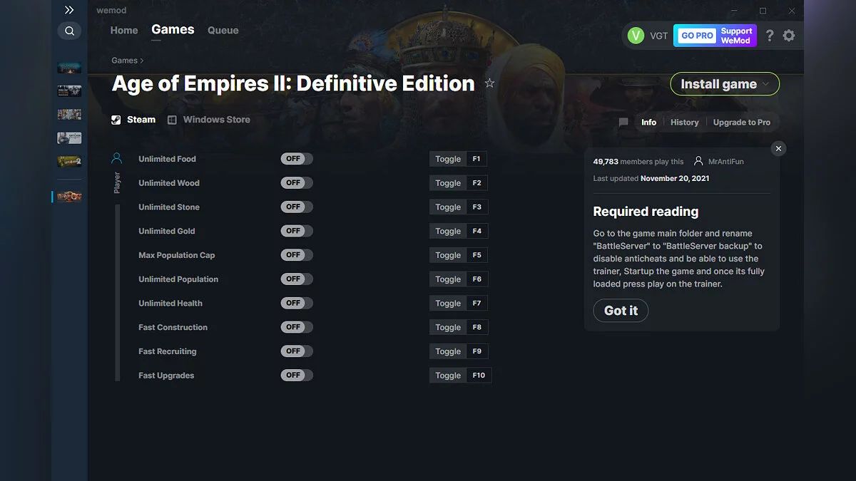 Age Of Empires 2: Definitive Edition — Trainer (+10) from 11/20/2021 [WeMod]