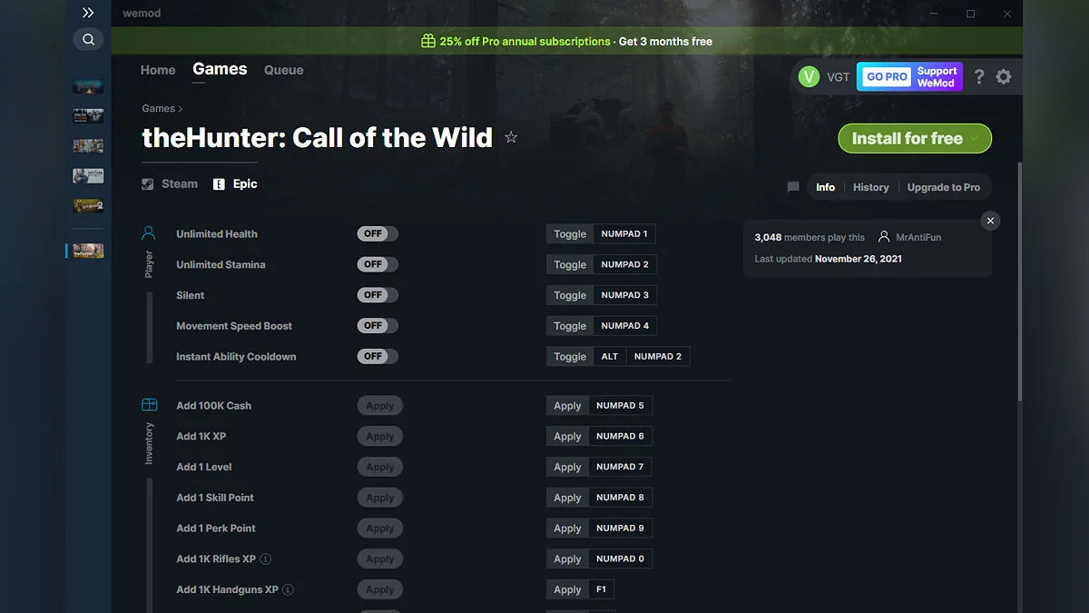 theHunter: Call of the Wild — Trener (+26) od 26.11.2021 [WeMod]