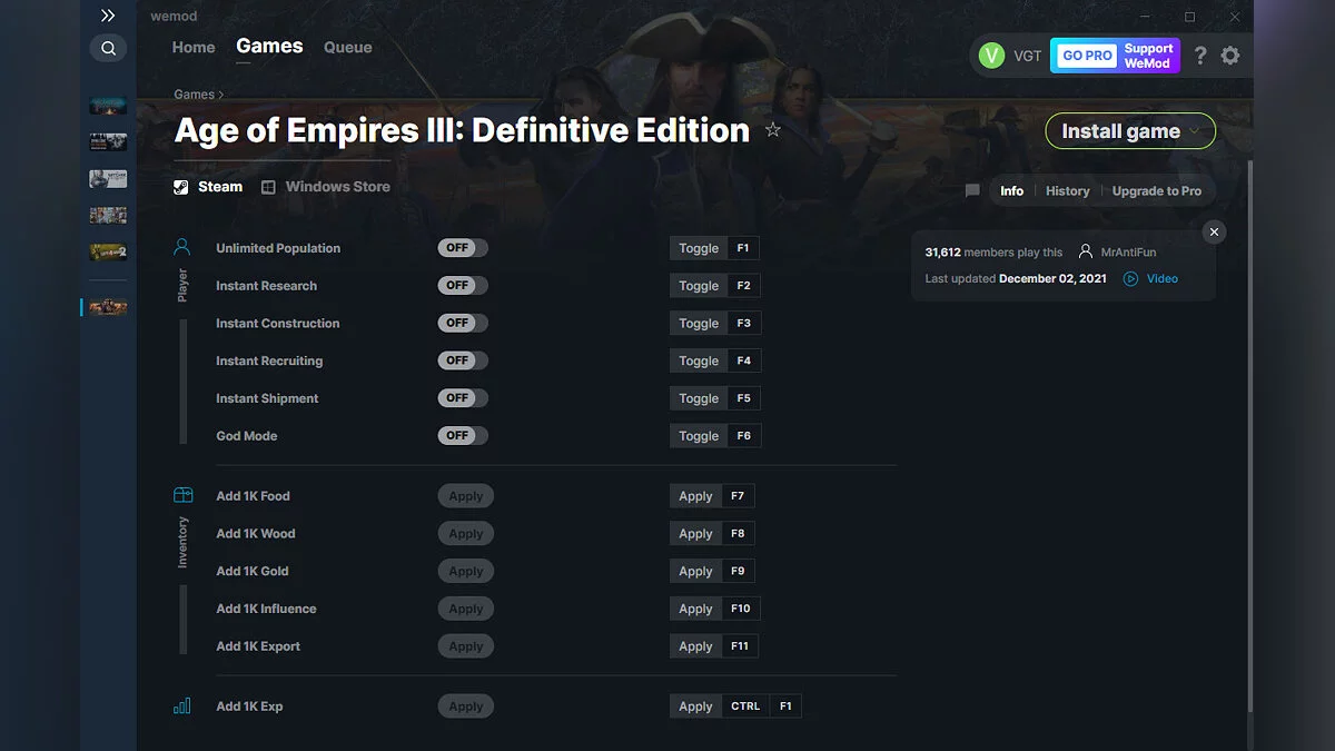 Age Of Empires 3: Definitive Edition — Trainer (+12) from 12/02/2021 [WeMod]