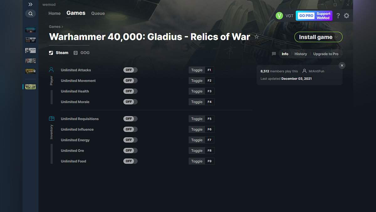 Warhammer 40,000: Gladius - Relics of War — Trainer (+9) from 03.12.2021 [WeMod]