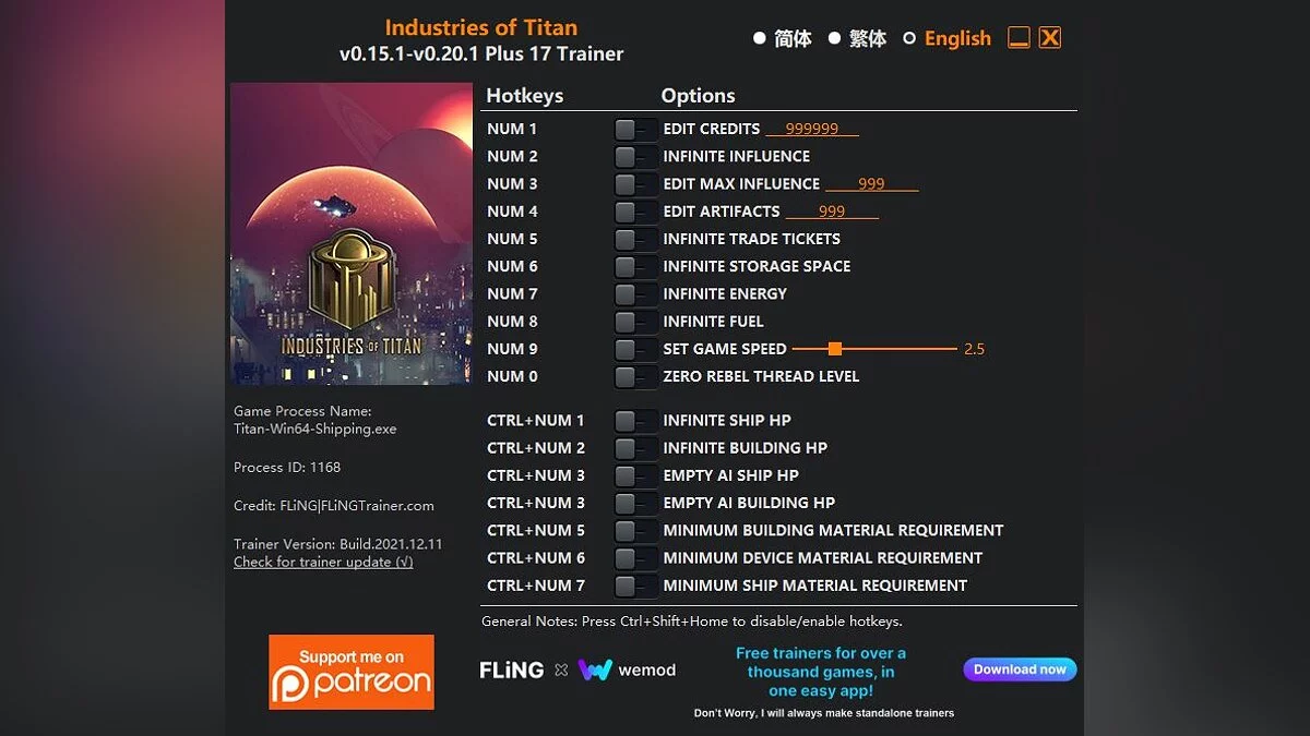 Industries of Titan — Trainer (+17) [0.15.1 - 0.20.1]