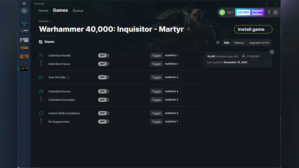 Warhammer 40,000: Inquisitor - Martyr — Trainer (+7) from 12/15/2021 [WeMod]