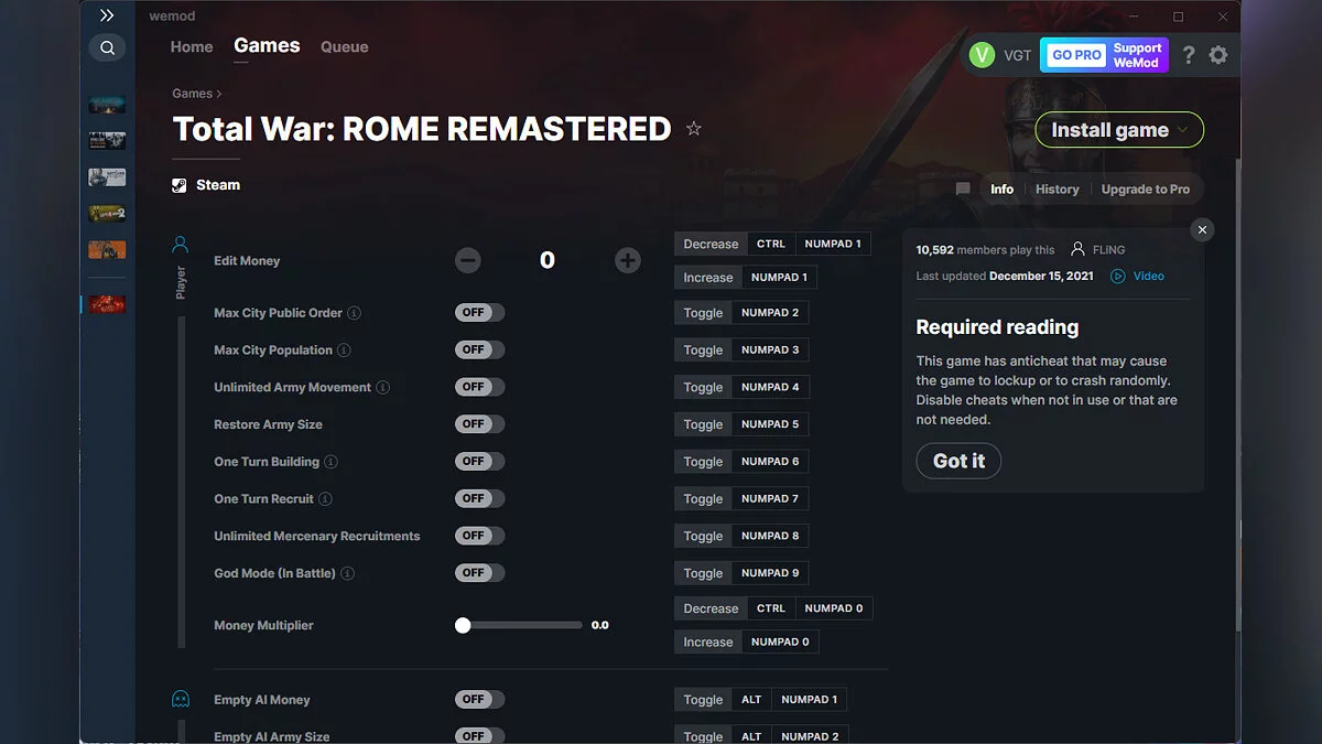 Total War: Rome Remastered — Trainer (+13) from 12/15/2021 [WeMod]